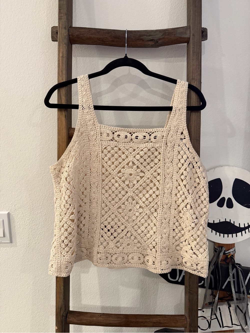 Ultra Pink Cream Crochet Tank Top
